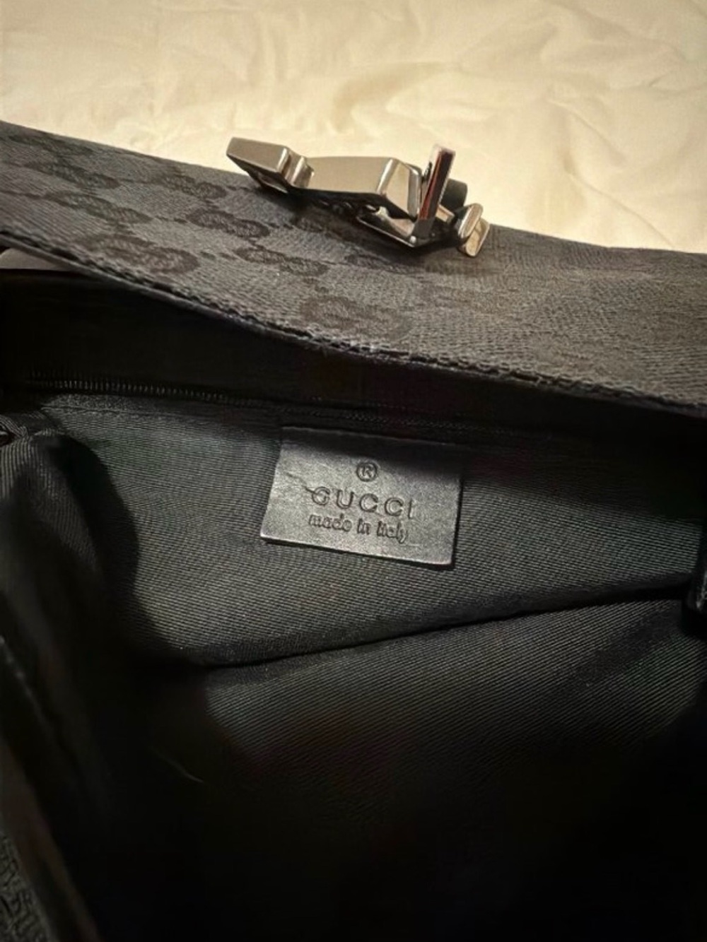 Gucci Black Monogram Shoulder Bag with Silver Hardware